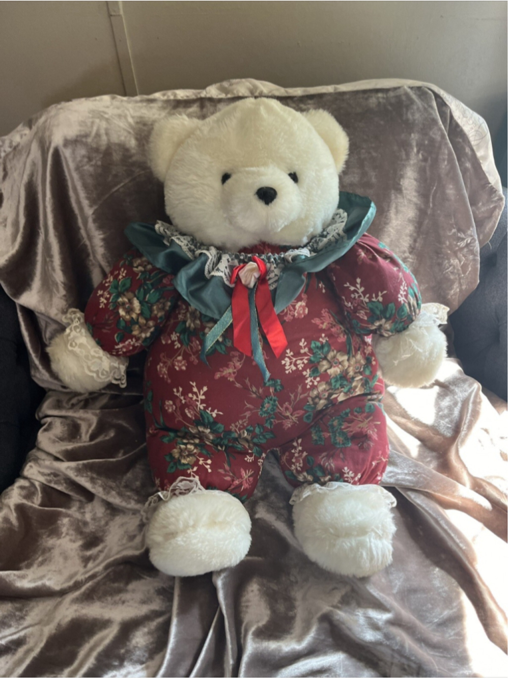 DanDee Soft Expressions Christmas White Plush Stuffed Bear 21" Vintage SEE